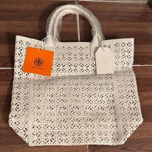 Tory Burch White Laser-Cut Tote
